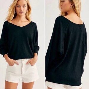 Free People  Santa Clara Long long Sleeve V-neck Black, NEW…